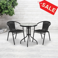 Flash Furniture 2-TLH-037-BK-GG 2 Pack Black Rattan Indoor-Outdoor Restaurant Stack Chair